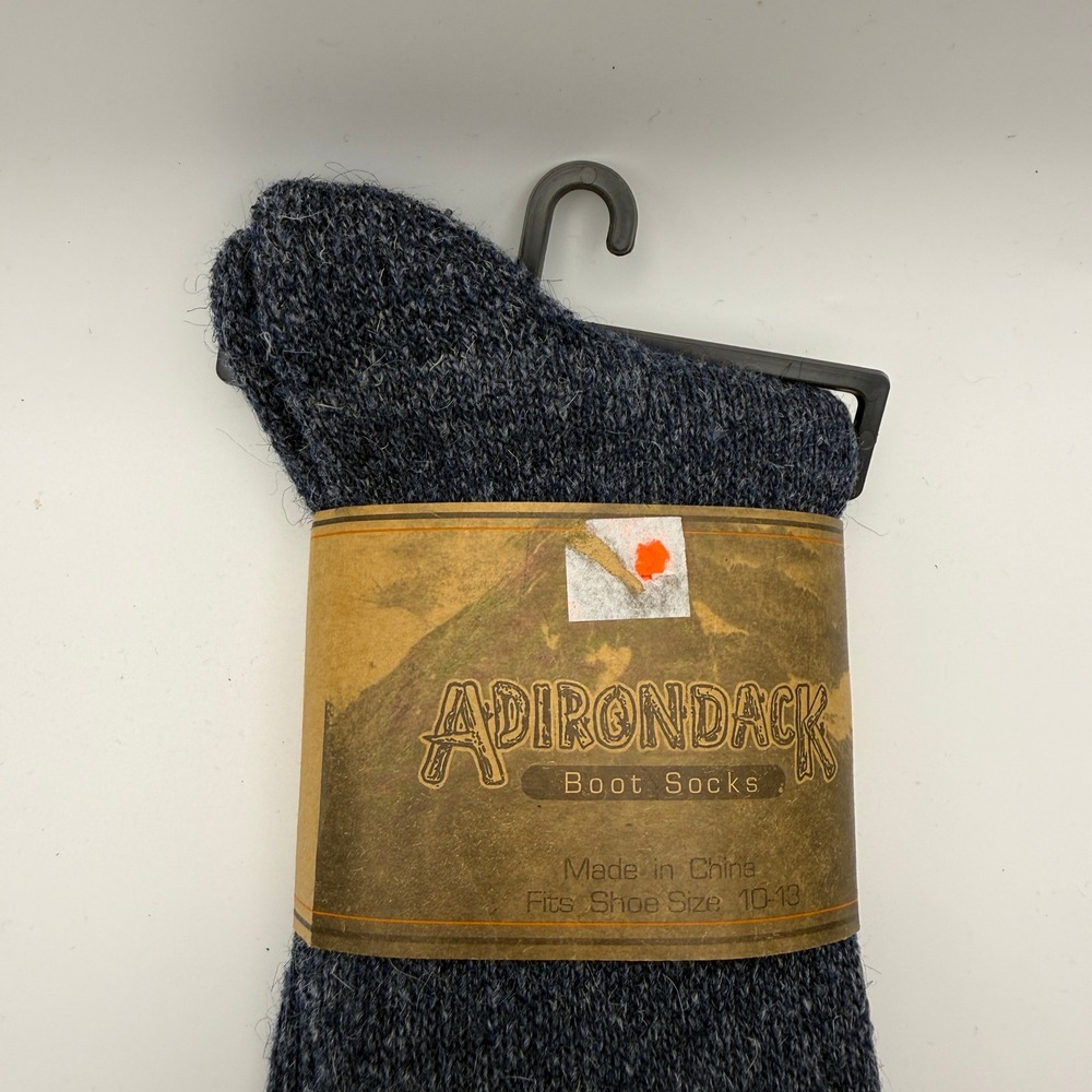 Adirondack Boot Socks Mens Size 10-13 Wool Blend Charcoal Marl Blue Crew New